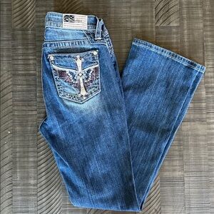 Blue Denim Jeans with Embroidered Pocket
